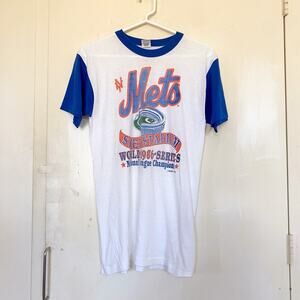 Mets 1986 Graphic T Shirt Baseball Tee World Series Mens Large USA Made Sports